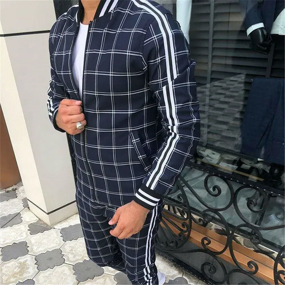 

Mens Tracksuit 2 Piece Casual Trousers Jacket Sweatsuit Hip Hop Sweatshirt Set