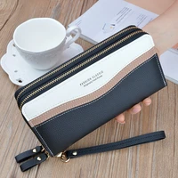 double zipper womens long coin wallet pu leather casual splicing high capacity female card holder clutch money bag small purses