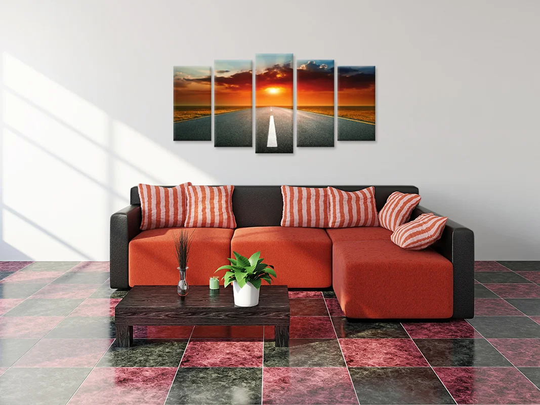 

5 Pieces Canvas Posters and Prints Bedroom Highway In The Sunset Print Home Decor Poster HD Painting for Room Decoration