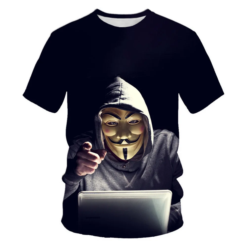 

Fashion summer V word Vendetta 3D printing men's short-sleeved t-shirt hip-hop clown street clothing loose casual shirt men