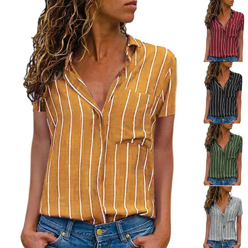 

Womens Plus Size V-neck Short Sleeve Shirts Holiday Casual Loose Blouse Tops