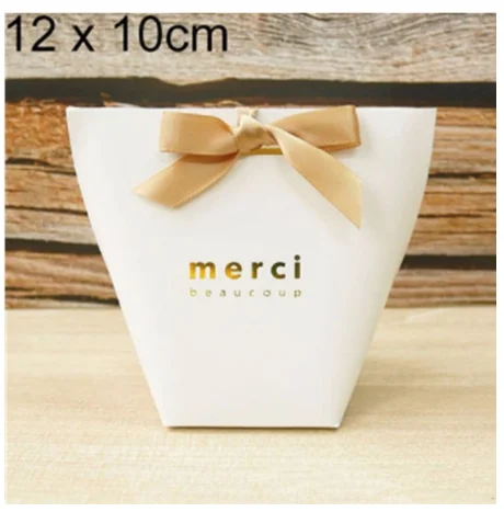 Merci 12x10cm 5 шт. высококлассные черно-белые бронзовые "Merci" Сумки для конфет французские спасибо Свадебные сувениры Подарочная коробка посылка на день рождения - Цвет: Merci 12x10cm