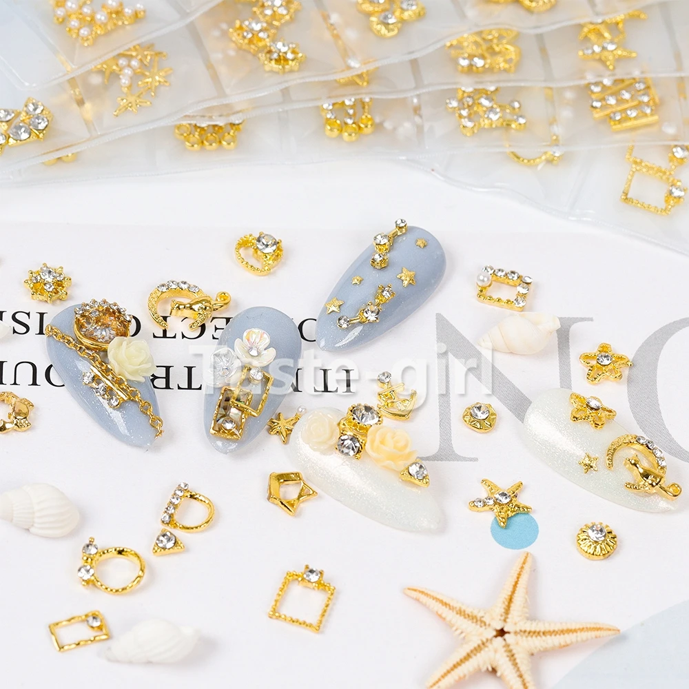1 Упаковка 30 ШТУК золотых сплавных украшений для ногтей, страз, шармов, ювелирных изделий, аксессуаров для ногтей, материалов для маникюра и инструментов RS on.