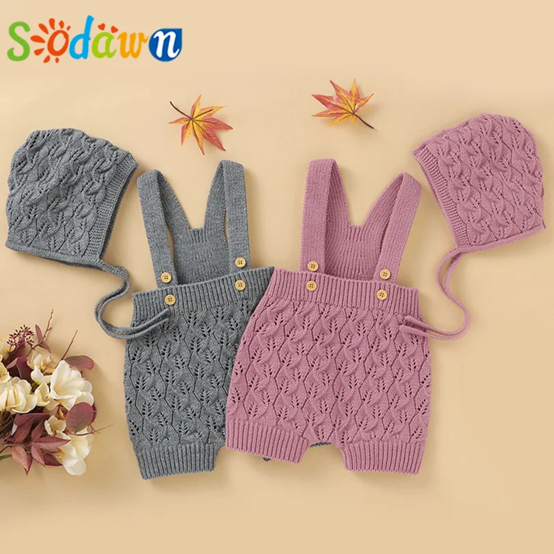 

Sodawn Autumn Baby Girl Clothes Knitted Sweater Overalls+Hat 2Pcs Clothes For Newborns Boy Sets For 6-24 Month
