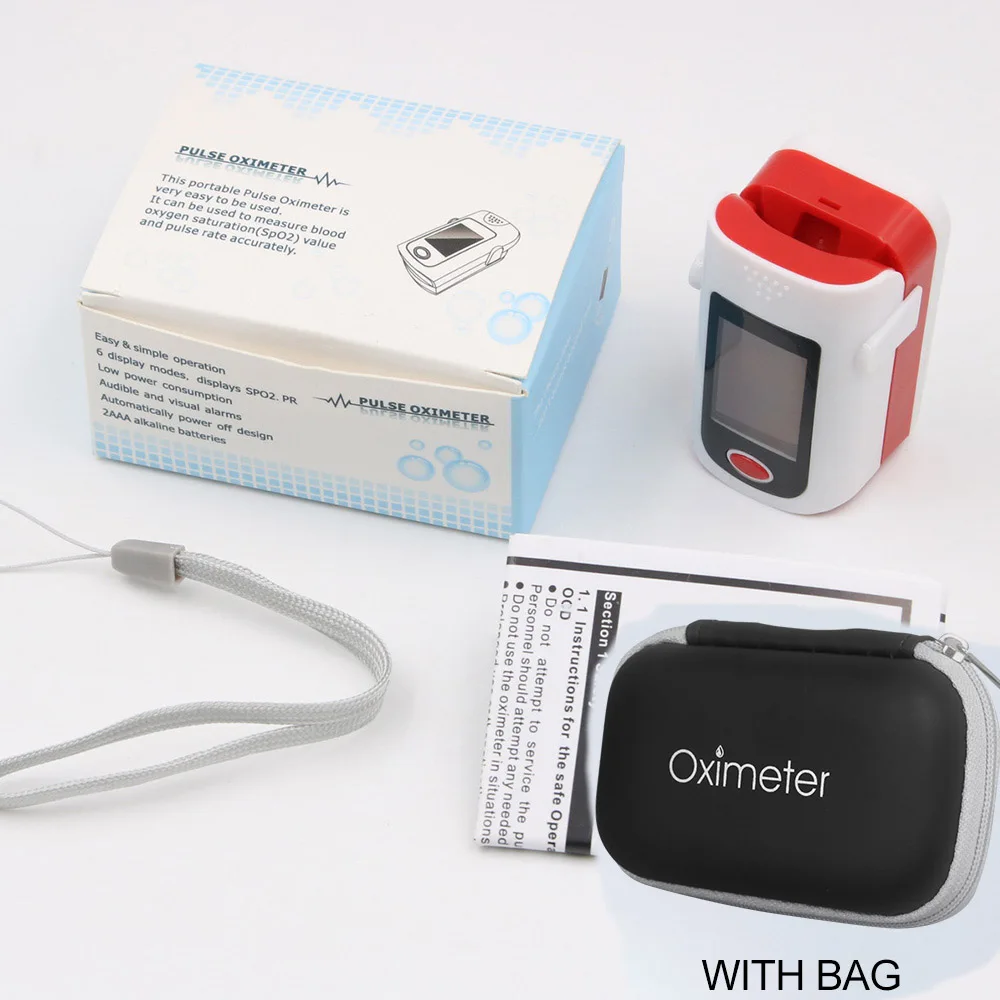 red WITH bag Портативный Пальчиковый оксиметр, медицинское оборудование, монитор сердечного ритма, ЖК-аппарат для измерения сердечного ритма, Saturometro Home - Color: red WITH bag