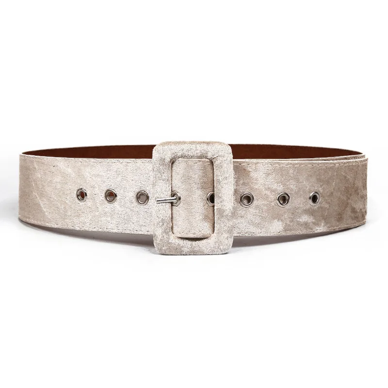 Широкий бархатный женский пояс для платья осенне-зимний ремень с пряжкой язычком