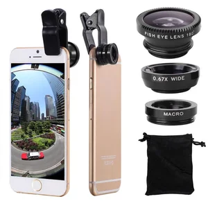 3-in-1 Fish Eye Lens Camera Kits Universal Wide Angle Mobile Phone Lenses Macro with Clip 0.67x For 