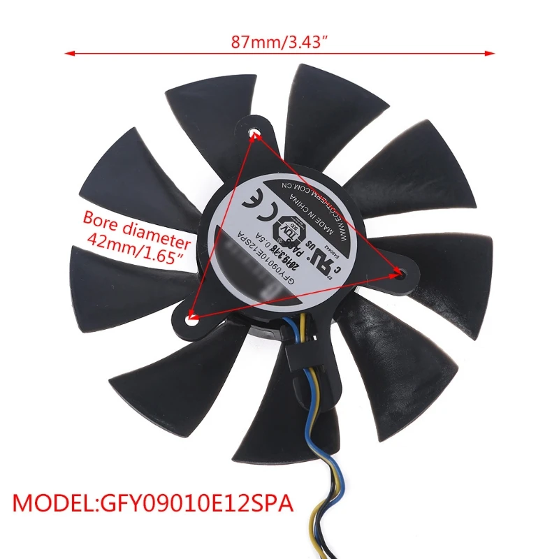 

Cooler Fan 87mm DC 12V Radiator GFY09010E12SPA 4Pin 12V 0.5A Replacement for Geforce GTX1070 Bore Diameter 42mm Radiator