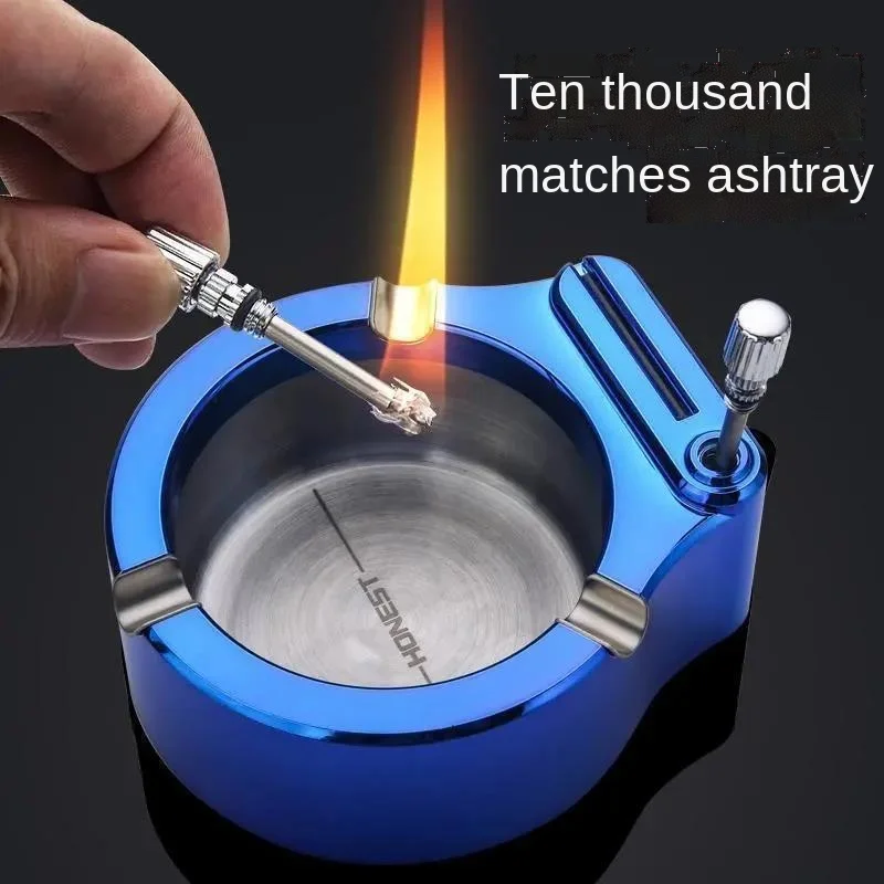 

Retro Metal Ashtray Ten Thousand Match Lighter Creative Ash Tray Cigars Anti Smoke Cigarettes Tobacco Car Home Boyfriend Gift
