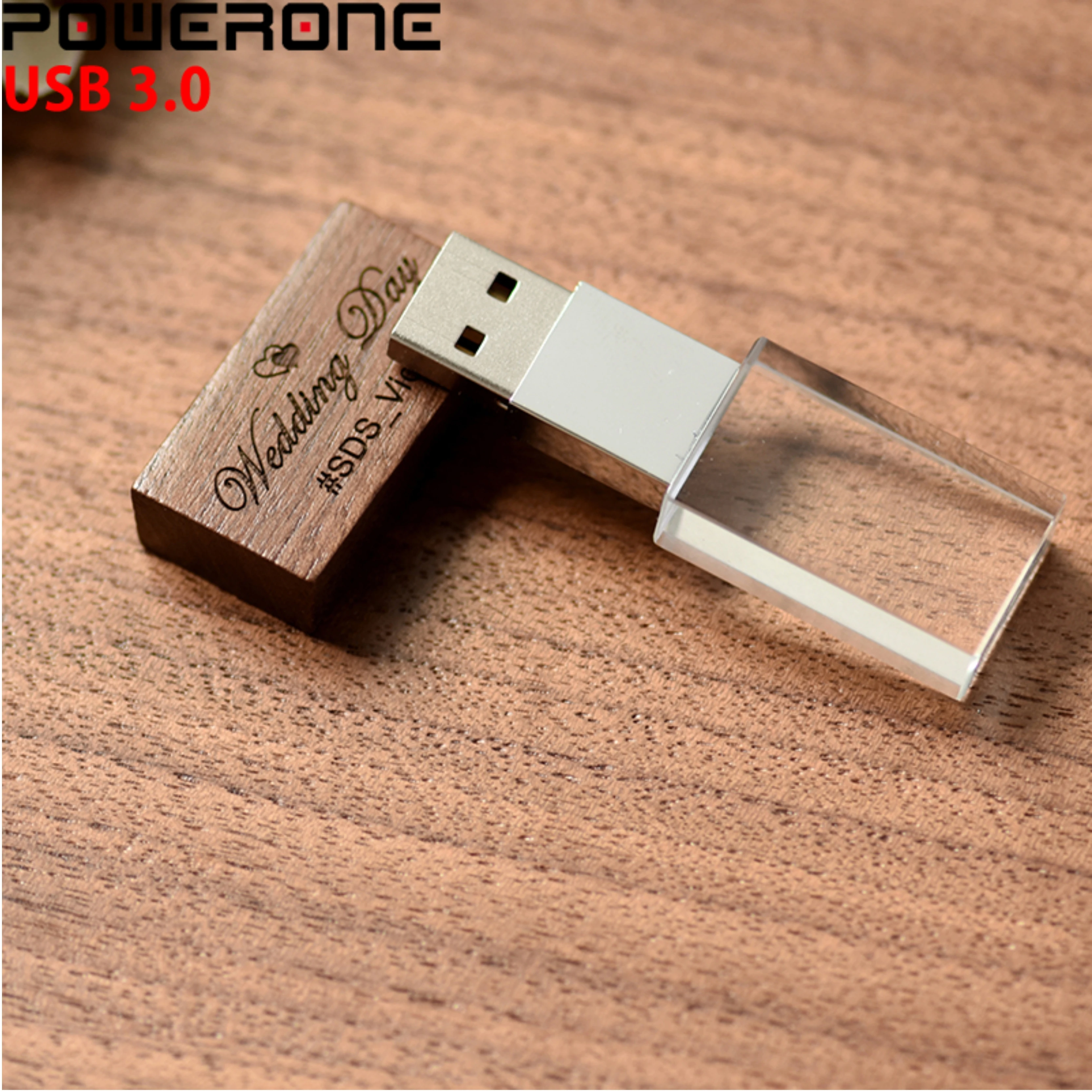POWERONE USB 3 0 свадебная фотография Бесплатный Логотип Деревянный кристалл 64 ГБ 32 16 4