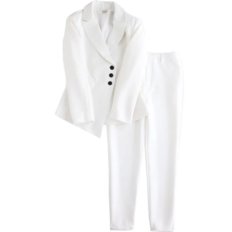 2020 two piece outfits for women Solid color fashion professional white OL women set clothing