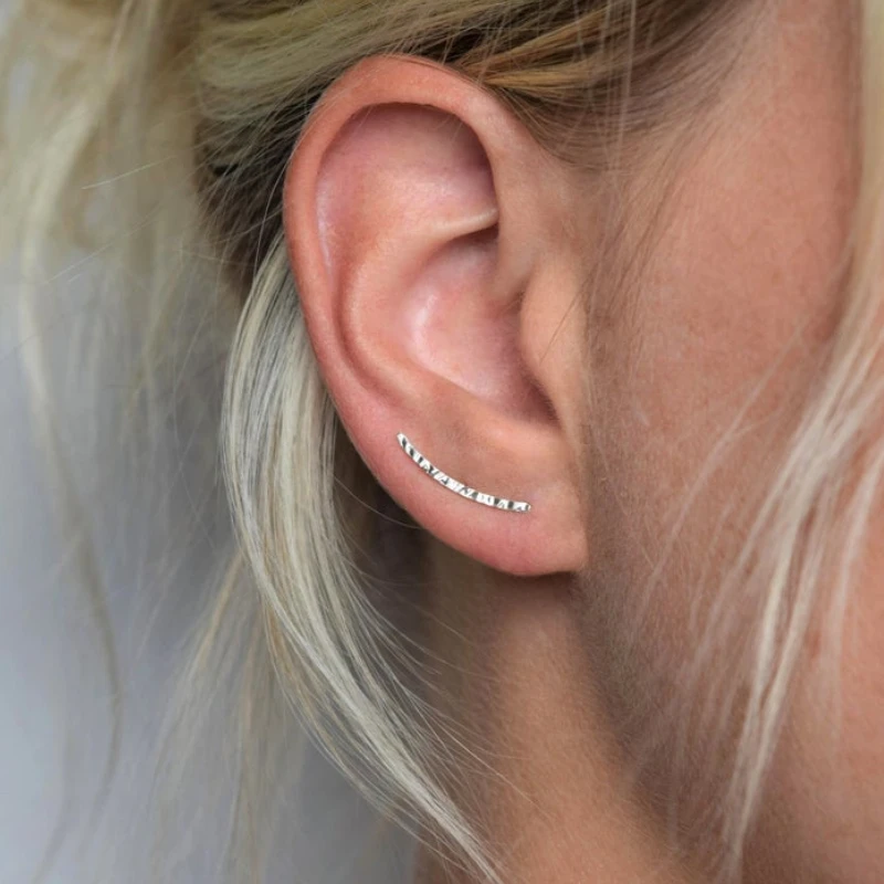 

Pair 925 sterling silver stud earrings women Dainty gold studs U hammer surface ear clip ins minimalist earring fine jewelry