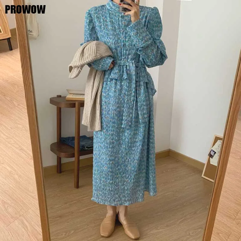 

Vintage Women Spring Autumn Floral Dress 2021 Fashion Long Sleeve Single-Breasted Ruffle Dress Korean Elegant Elegant Lady Dress