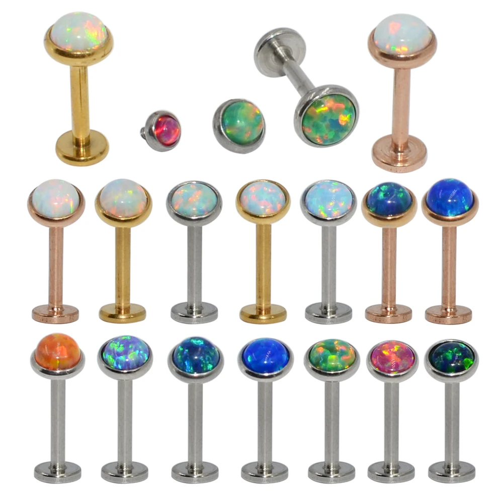 1pcs Surgical Steel Opal Stone Nose Screw Stud Labret Helix Ring Lip Bar Stud Ear Cartilage Tragus Earring Piercing Body Jewelry