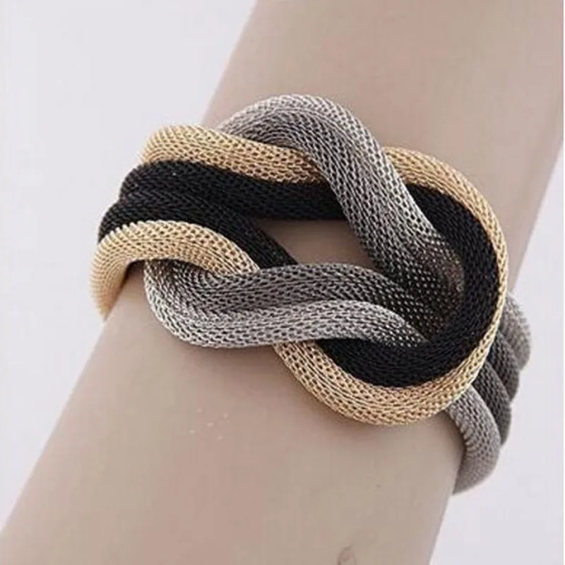 Модные женские ювелирные изделия Плетеный Браслет манжета с металлической