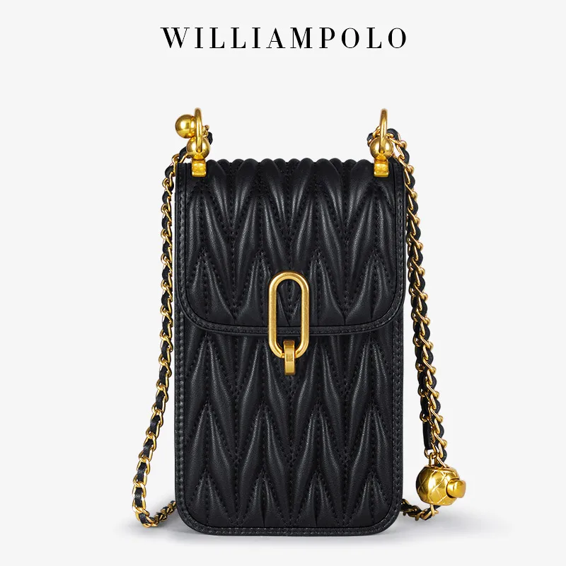 Koop Williampolo Mode Vrouwelijke Schoudertassen Echt Leer Vrouwen Crossbody Tas Luxe Designer Lingge Handtassen Kettingen Koeienhuid