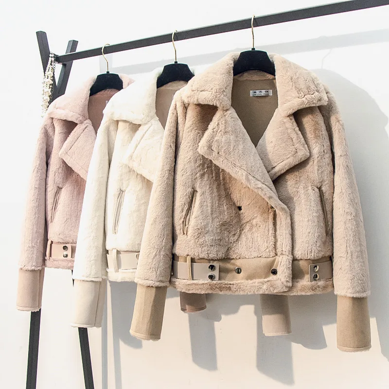 

Autumn Winter Women Short Coats Warm Velvet Thicken Faux Suede Coat Parka Female Long Sleeve Cotton Lamb Jacket Outwears AB1611