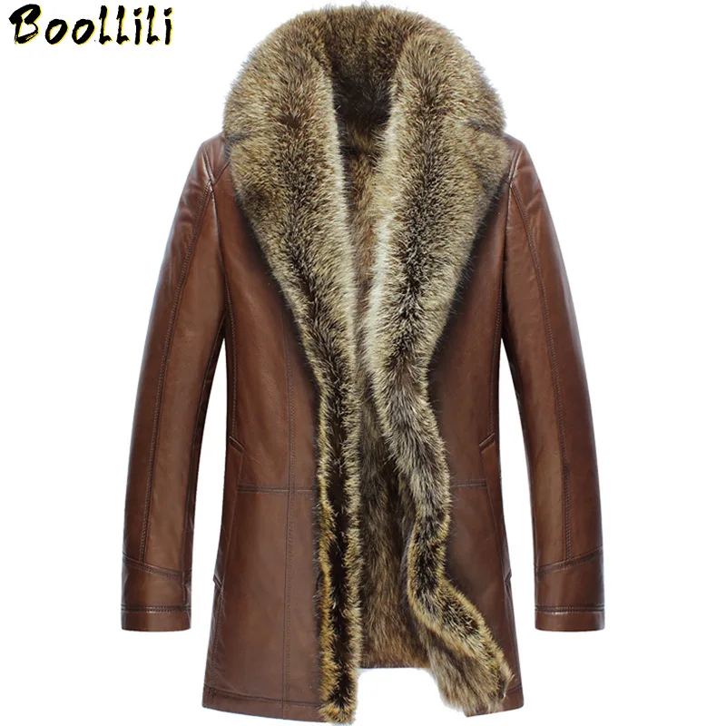

Fur Boollili Real Coat Men Genuine Leather Jackets Natural Raccoon Fur Liner Winter Cow Leather Jacket Men 2023