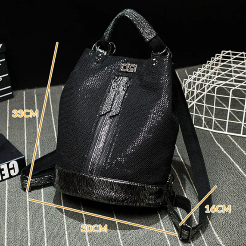 new fashion sequins leather laptop backpack women female personality lock anti theft bagpack travel mochila feminina back pack free global shipping
