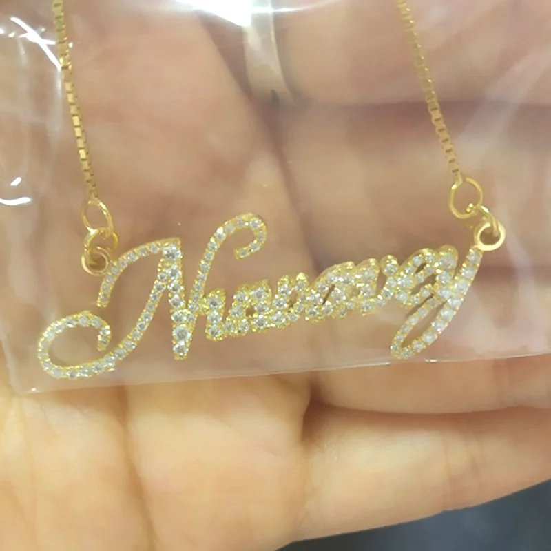 

Custom S925 Name Necklace with full Zircon Custome Luxury Nameplate Pendant for Women Crystal Name Jewelry Christmas MOM Gift