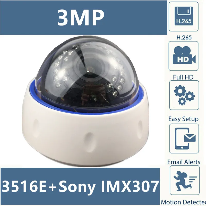 Купольная IP камера Sony IMX307 + 3516E 2 8 12 мм с ручным зумом 3 Мп H.265 низкое освещение 30