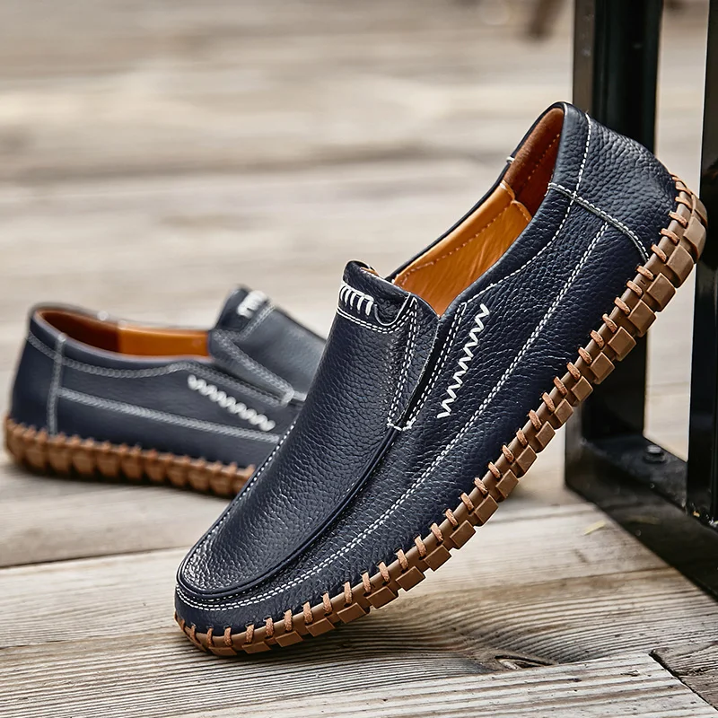 

Genuine Leather Men's Casual Shoes Luxury Brand Mens Loafers Flats Breathable Slip on Black Driving Shoes Plus Size 38-47