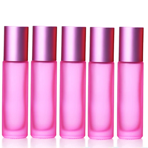 5pcs Pink 1/5/10 шт 10 мл Портативный толстые Стекло ролик эфирное масло в виде флаконов парфюма путешествий многоразового использования, матовый цветной ролик с шариком-роллером - Цвет: 5pcs Pink
