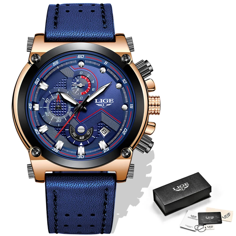 

LIGE Watch Luxury Brand Men Analog Leather Sport Watches Men Army Military Watch Male Chronograph Quartz Clock Relogio Masculino