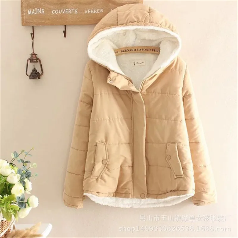

Женская зимняя куртка, новинка, плотное пальто с капюшоном из овечьей шерсти, женское кашемировое студенческое хлопковое пальто, куртка