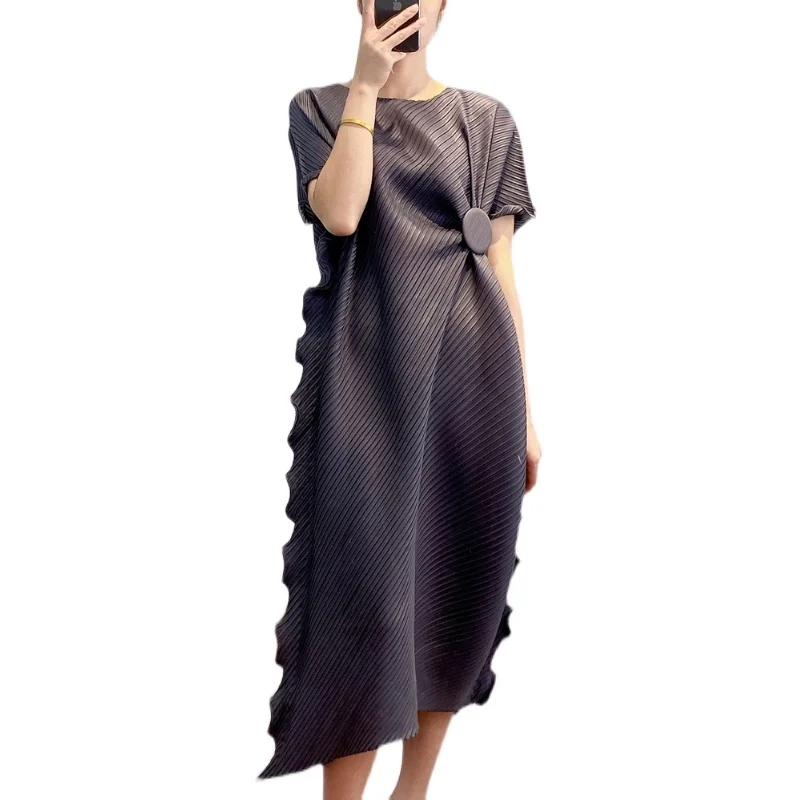

2021 summer women's fungus dress Miyak fold Fashion irregular design loose large size slim High flexibility Personalized dress