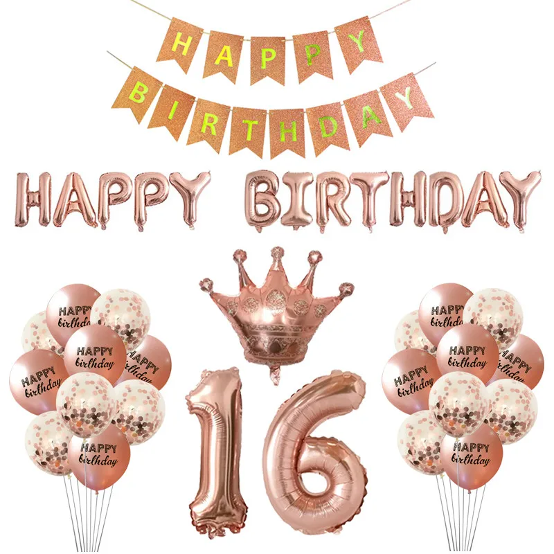 Праздничное украшение для 16-го дня рождения Chicinlife шары на день баннер атласный