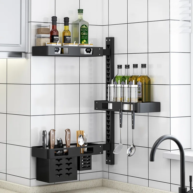

Kitchen Organizer Wall Mount Bracket Wall Storage Rack Spice Jar Rack Cabinet Shelf Kitchen Gadget Supplies Bathroom Rack