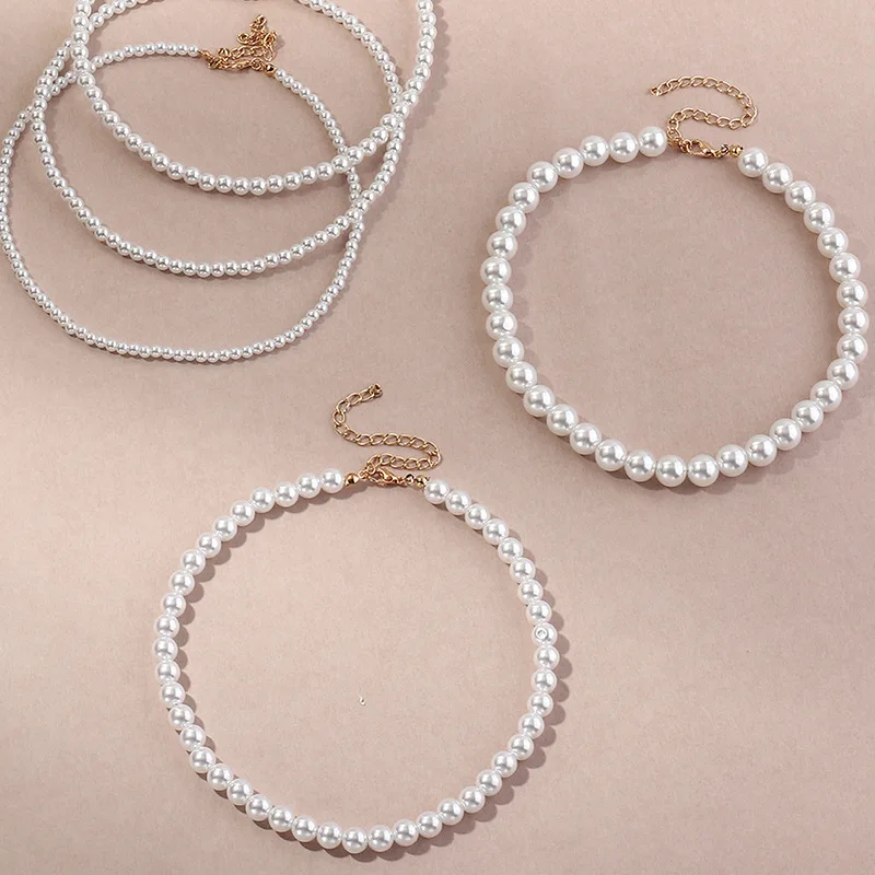 New Fashion Elegant White Imitation Pearl Choker Necklaces Round Wedding Chain Necklace For Women Charm Party Jewelry Gift | Украшения и