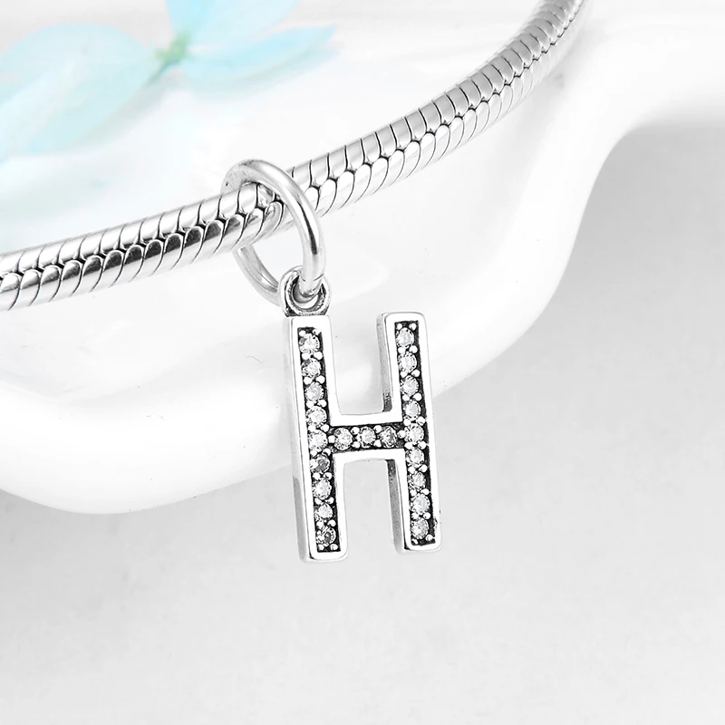 Fashion New 925 Sterling Silver Alphabet Letter H beads Charms for Jewelry making fit Original Kataoka Bracelet Necklace | Украшения и