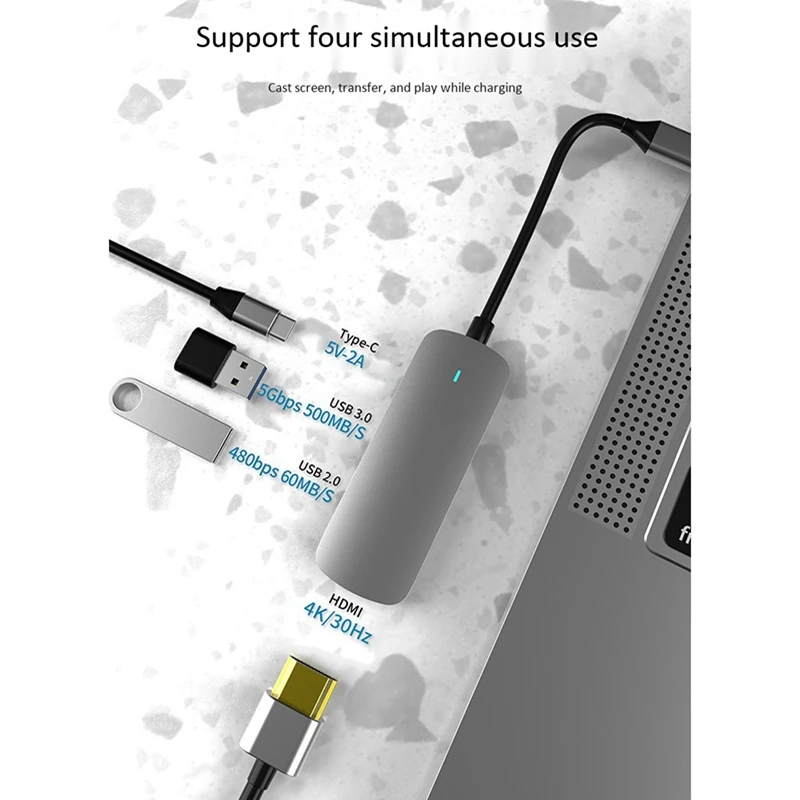 4-In-1 Hub with Type-C to HDMI PD USB 3.0 Expansion Dock for Samsung S8 S9 S10 Huawei Mate 10 Pro P20 P30 Etc | Компьютеры и офис