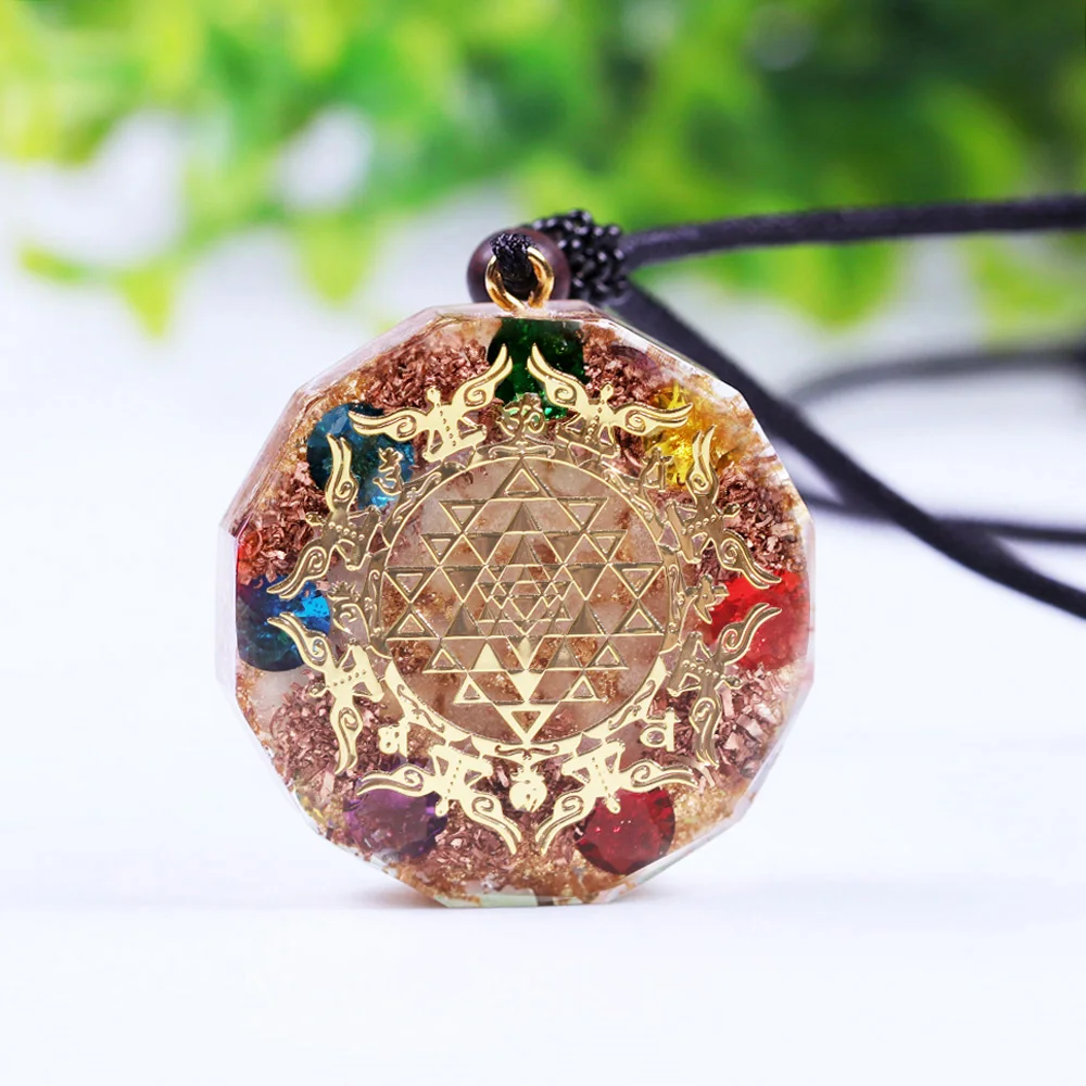 Luminous Orgonite Pendant Sri Yantra Necklace Chakra Healing Energy Necklace Meditation Jewelry Emf Protection Chakra Healing