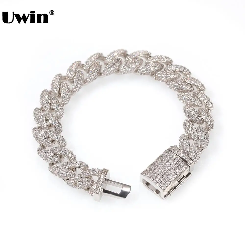 

UWIN Hiphop Jewelry 12mm Cuban Bracelet Iced Out Cubic Zirconia Bracelet For Men Luxury Box Clasp Fashion Jewelry Drop Shipping
