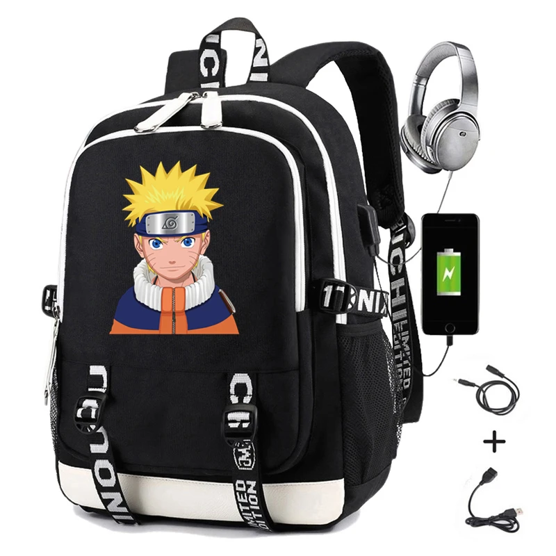 

Hatake Kakashi Japan Anime Backpack for Men Teenager School Bag with Charging USB Printing Uzumaki Causal Travel Backpack