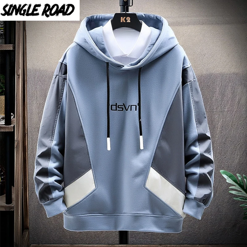 

Single Road Mens Hoodies Men 2020 Autumn Patchwork Sweatshirt Japanese Streetwear Harajuku Hip Hop Blue Hoodie Men Sweatshirts