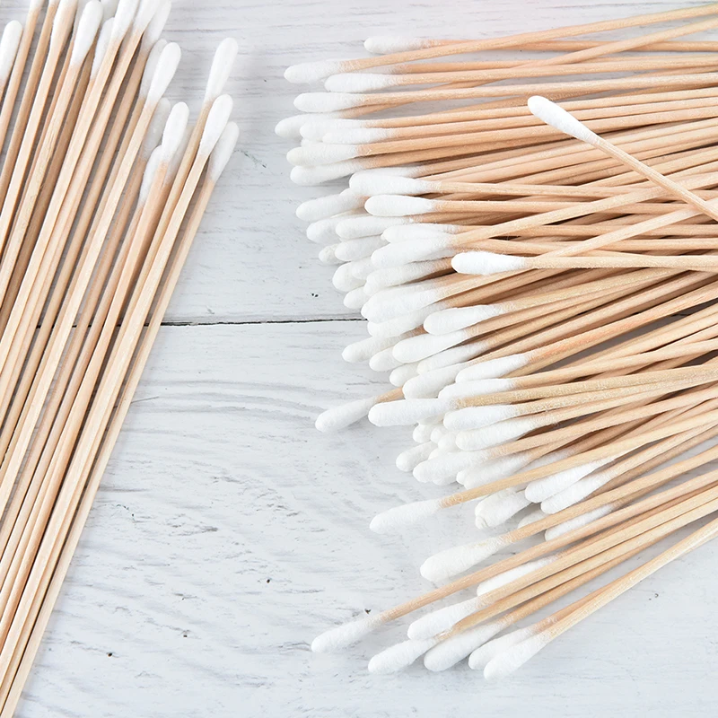 

100pcs medical swabs 6'' long wood handle sturdy cotton applicator swab q-tip