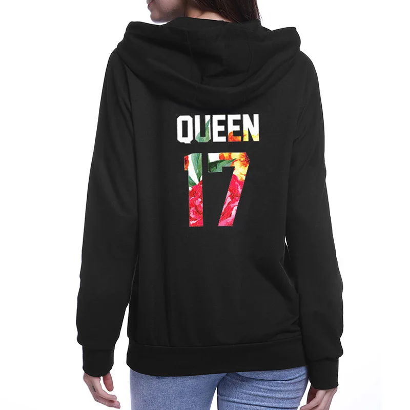

Women Men Hoody Sweatshirts Female Casual Tops Coats QUEEN 17 KING 20 Couple Hoodies Streetwear Autumn Winter