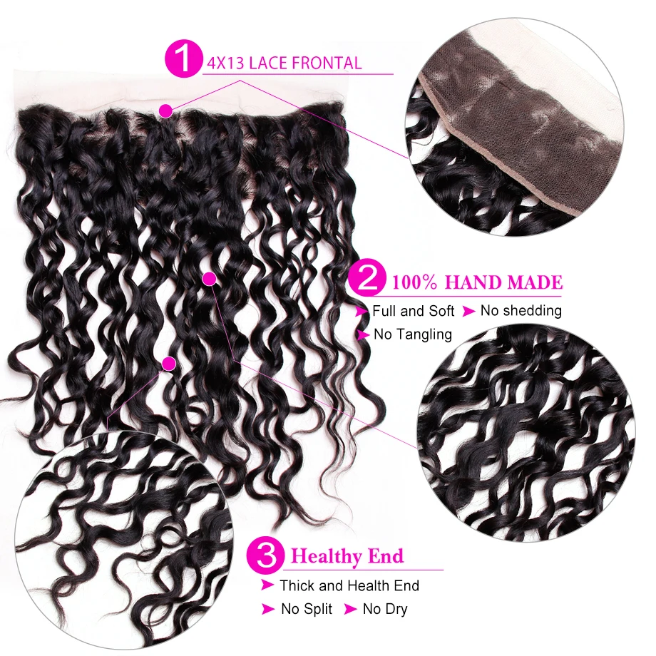 Волнистые фронтальные волосы 13x4 свободная часть средняя перуанские