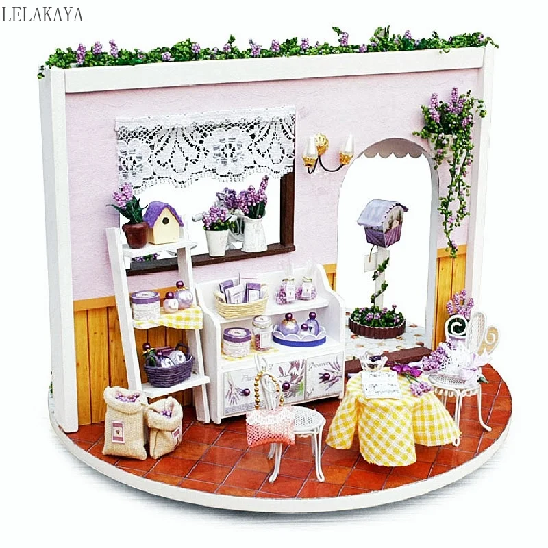 Lavender Story Rotate DIY Wooden Handmade Doll House Craft Miniature Assembling Model Creative 360 Degree Rotation Puzzle doll