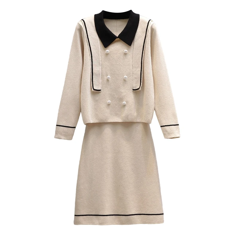

Women's High Street warm knitted Sweater + elegant skirts 2/Two Piece Set Top