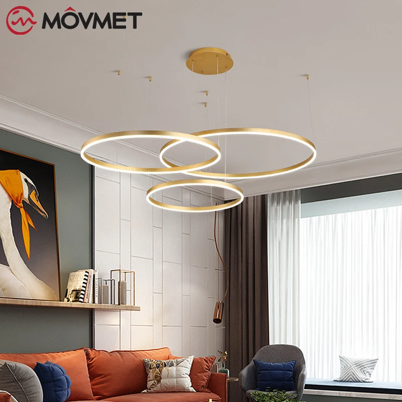 Современные золотые подвесные светильники регулируемые светодиодные лампы для