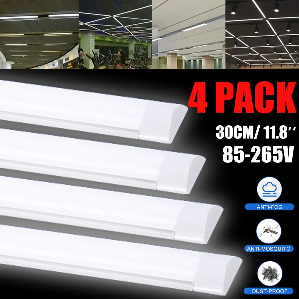 

4PCS 30cm LED Surface Mount Lights 2835SMD LED Batten Linear Tube Light for Office Supermarket Home AC85-265V