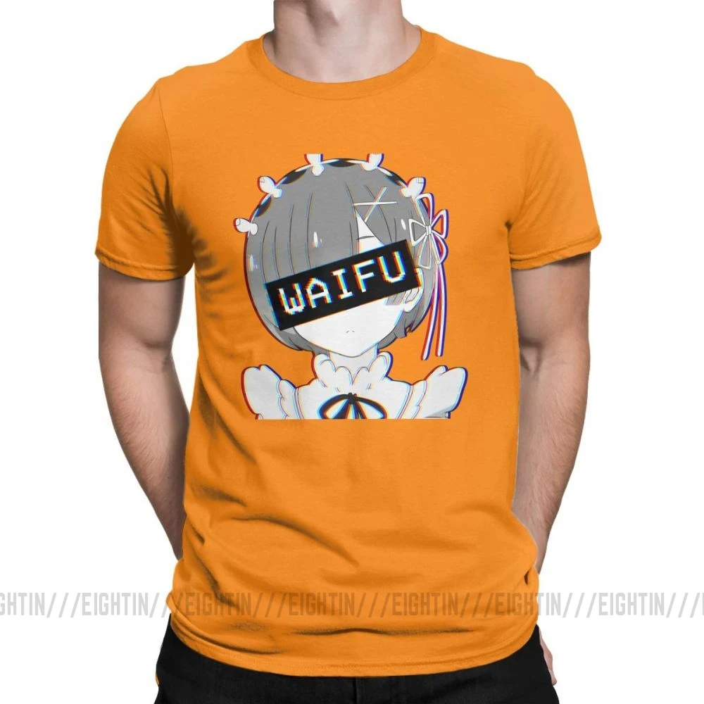 Мужские футболки Rem Waifu японские лоли милые сексуальные футболки Vaportrash Новинка топы с короткими рукавами Чистый хлопок футболка дизайн - Цвет: Оранжевый