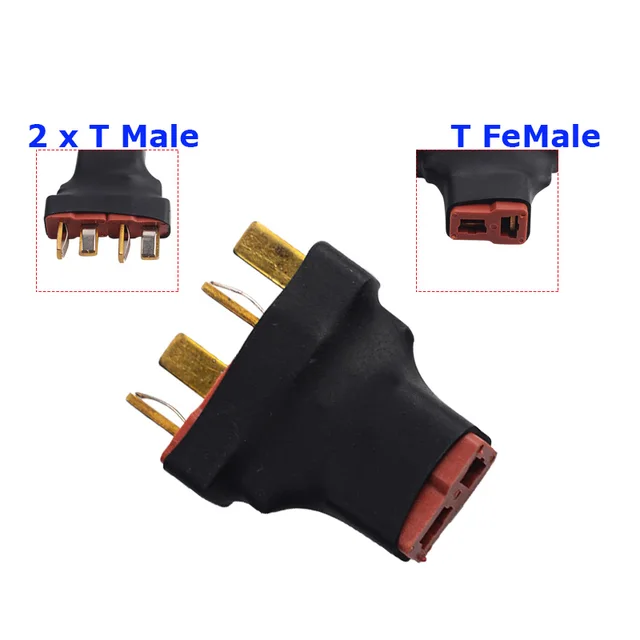 Deans T-plug female to 2x Deans T-plug male adapter