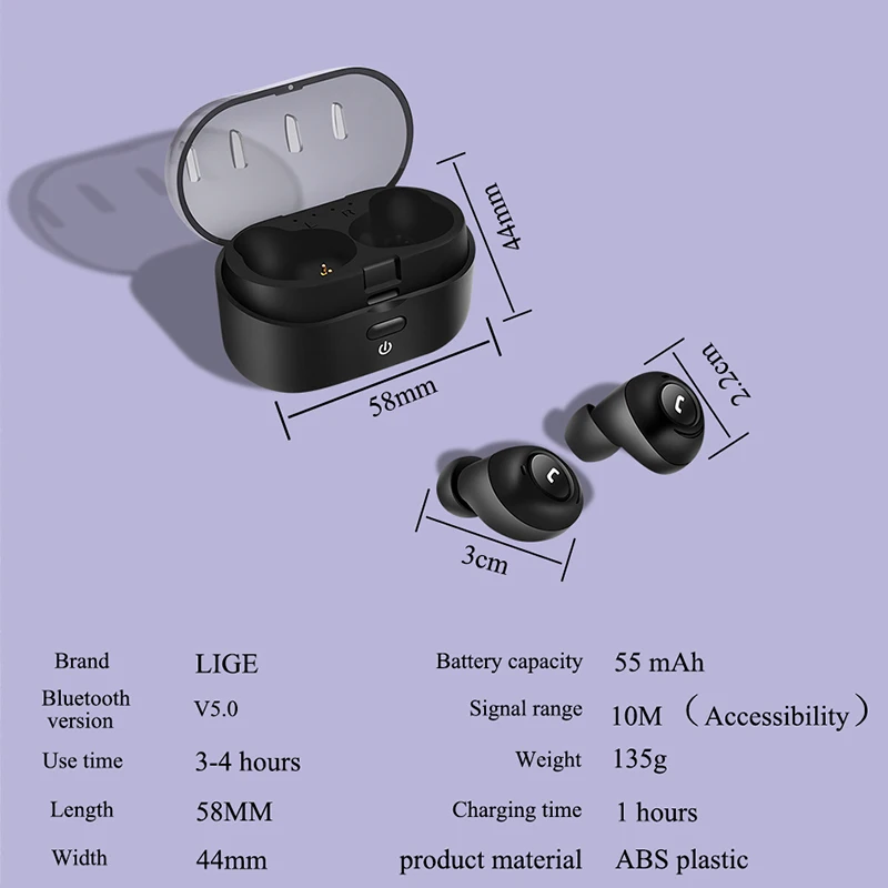LIGE 2019 New Bluetooth Earphone 5.0 Stereo Wireless Headphones Touch Control IPX7 Waterproof Earphones Dual microphone | Электроника