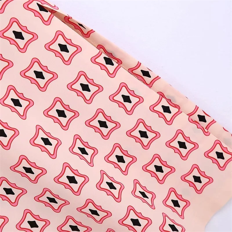 

TRAF Women 2021 Fashion Geometric Print Side Vents Midi Dress Vintage Long Sleeve Back Zipper Female Dresses Streetwear